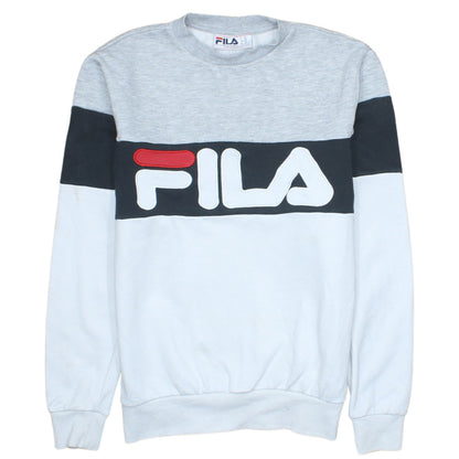 Additional front view of Fila men’s xs grey white black pullover sweatshirt logo crew neck