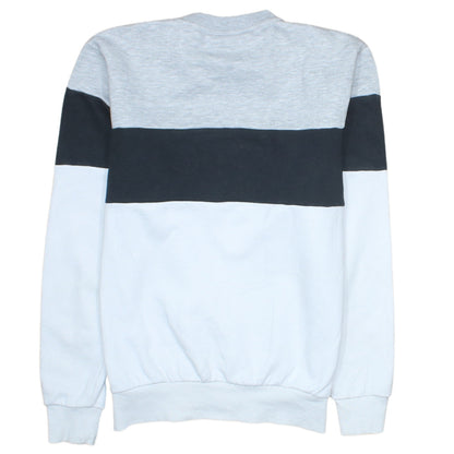 Brand and care label for Fila men’s xs grey white black pullover sweatshirt logo crew neck