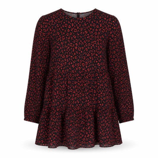 Zara Women Black Red Animal Print Shift Dress XS Long Sleeve