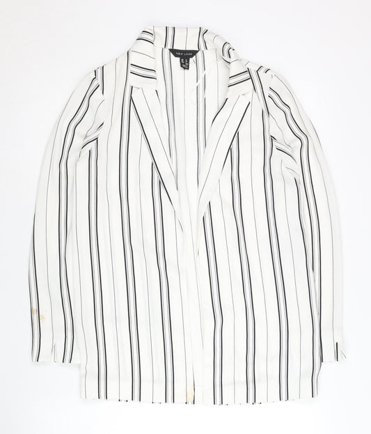 New Look Women White Striped Suit Jacket Size 6 Regular Fit
