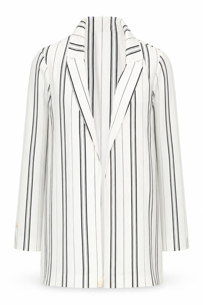 New Look Women White Striped Suit Jacket Size 6 Regular Fit