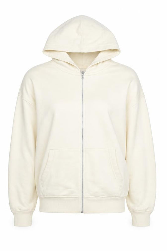 Bershka Womens Ivory Full Zip Hoodie XS Cotton Blend