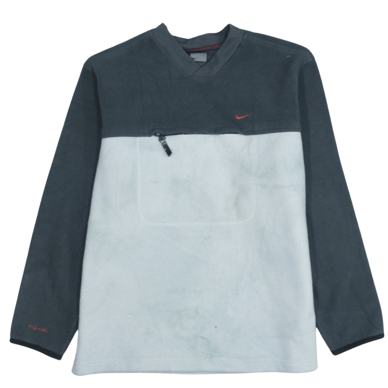 Nike Mens Grey Black Fleece Pullover Sweatshirt S V-Neck Zip Pocket