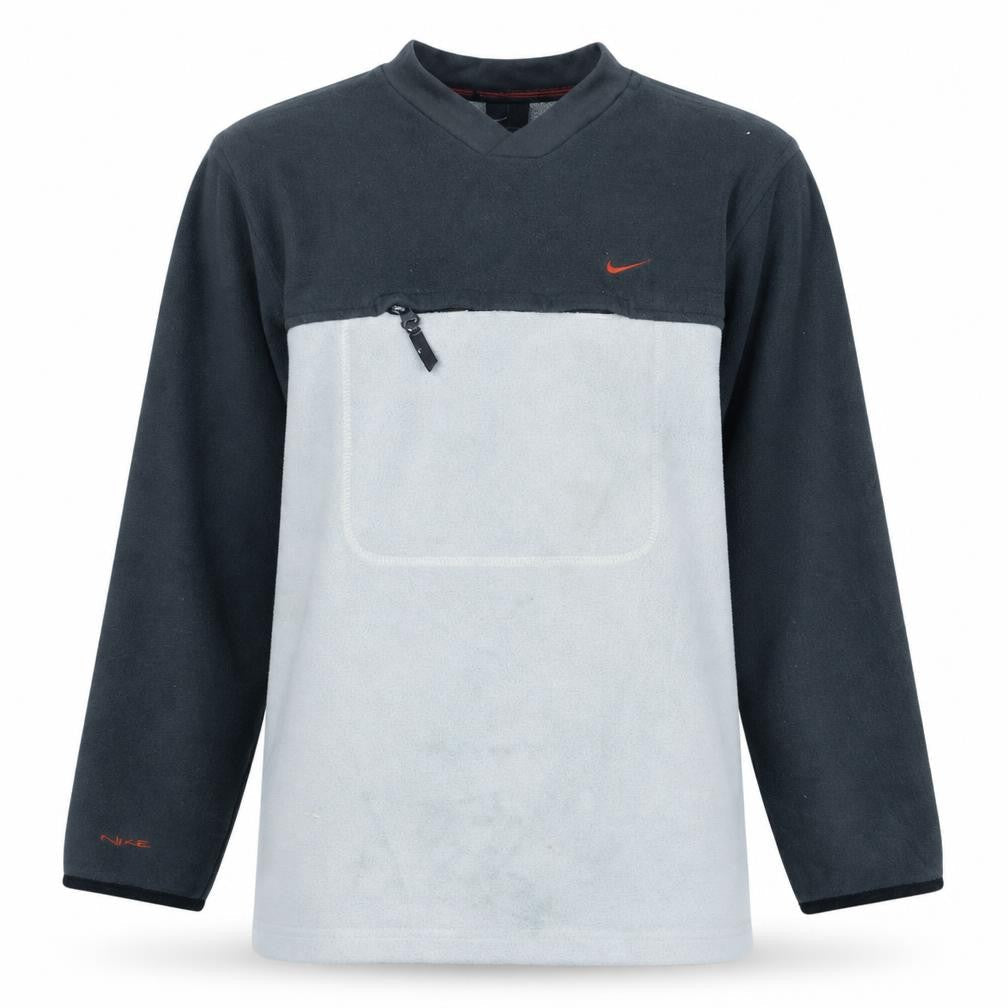 Nike Mens Grey Black Fleece Pullover Sweatshirt S V-Neck Zip Pocket