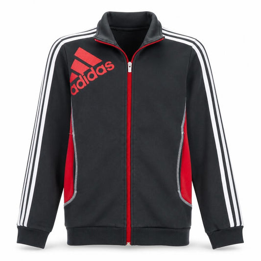 Adidas Boys Black Red White Track Jacket 15-16 Years Full Zip Sportswear