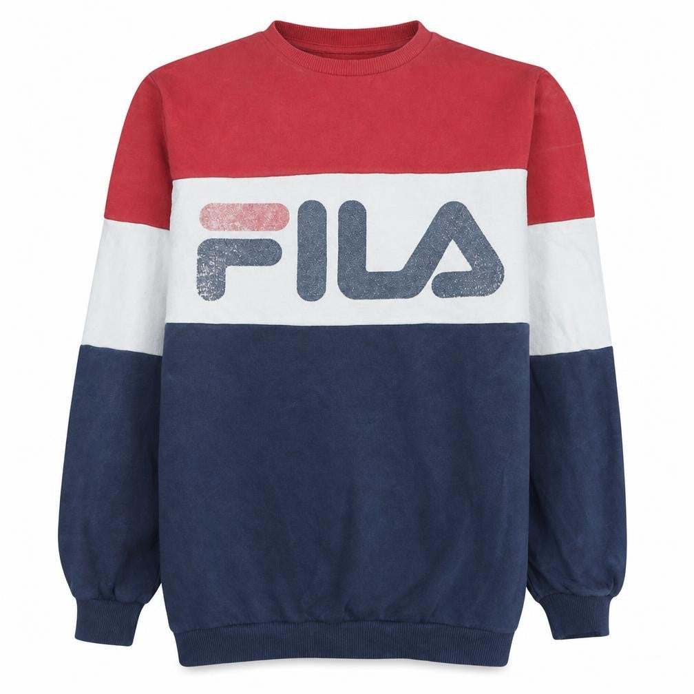 Fila Men’s Red White Blue Colour Block Sweatshirt M Retro Sportswear