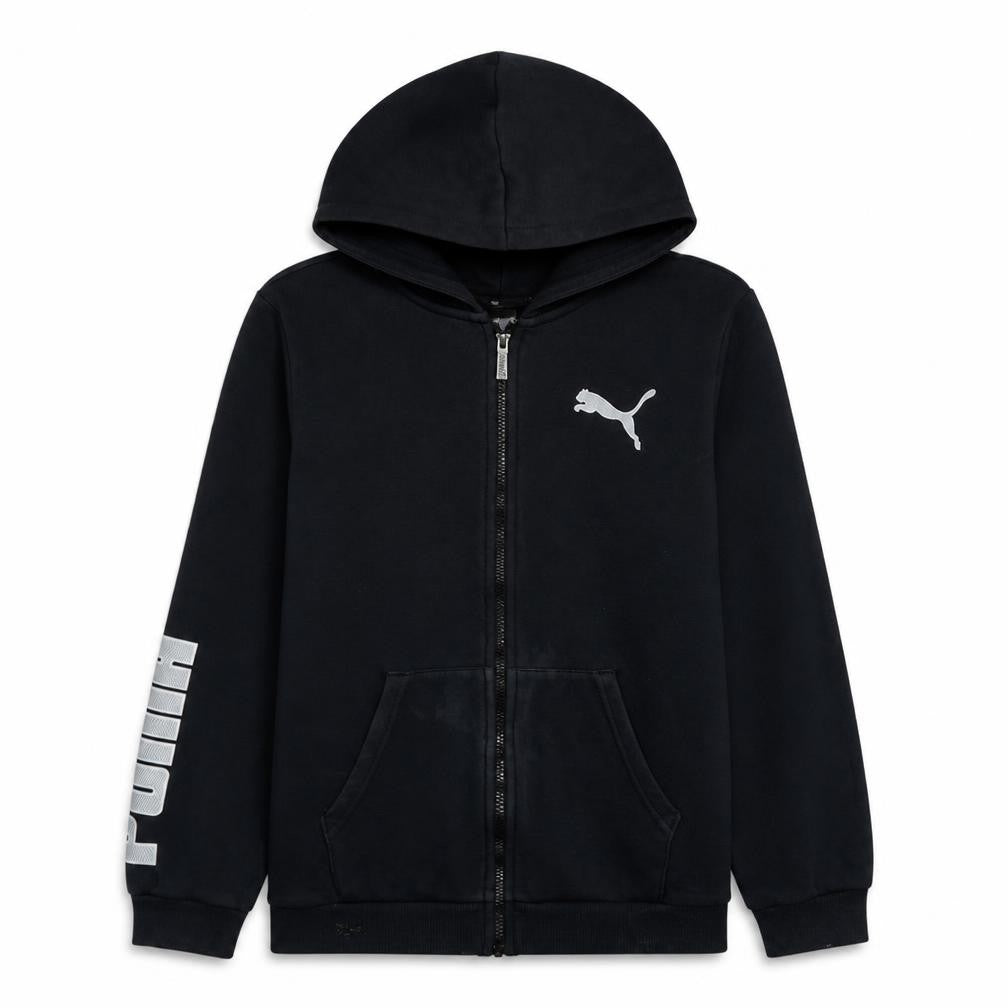 Puma Boys Black Full Zip Hoodie 13-14 Years Logo Sports Casual Sweatshirt