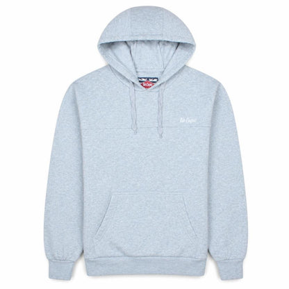 Front view of Lee Cooper men’s grey pullover hoodie small regular fit