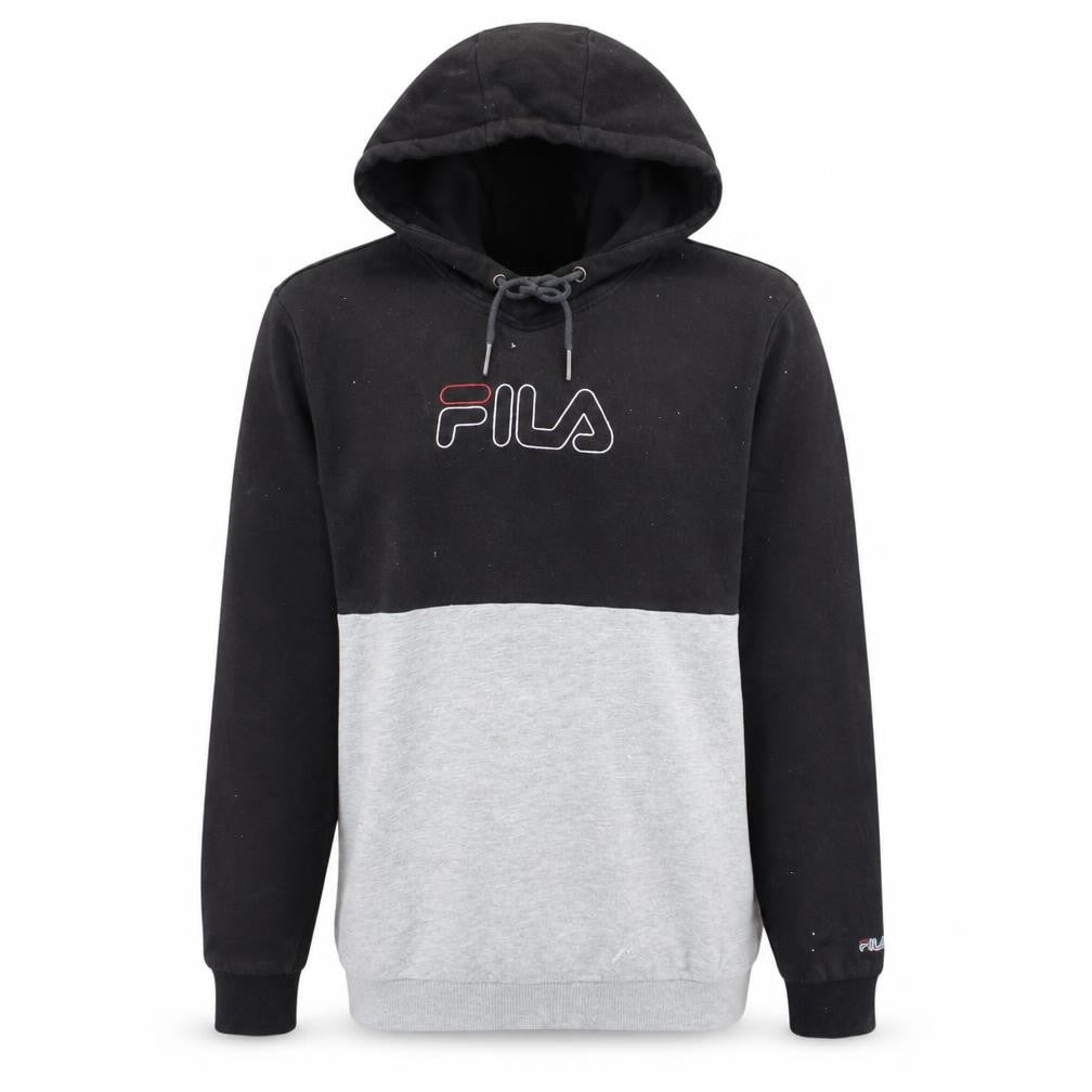 Fila Men’s Black Grey Pullover Hoodie L Logo Graphic Sweatshirt
