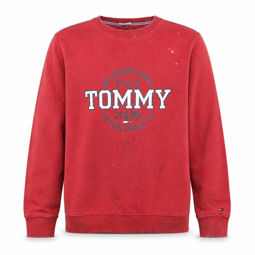 Tommy Jeans Mens Red Crew Neck Logo Sweatshirt L Pullover