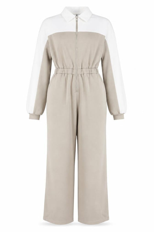 Very Women’s Beige Collared Zip Jumpsuit Size 12 Long Sleeve