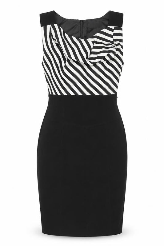 Oasis Women’s Black White Striped Sheath Dress Size 8 Sleeveless