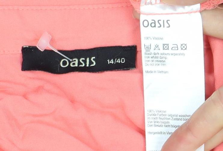 Oasis Women’s Pink Button-Up Shirt Size 14 Long Sleeve Viscose