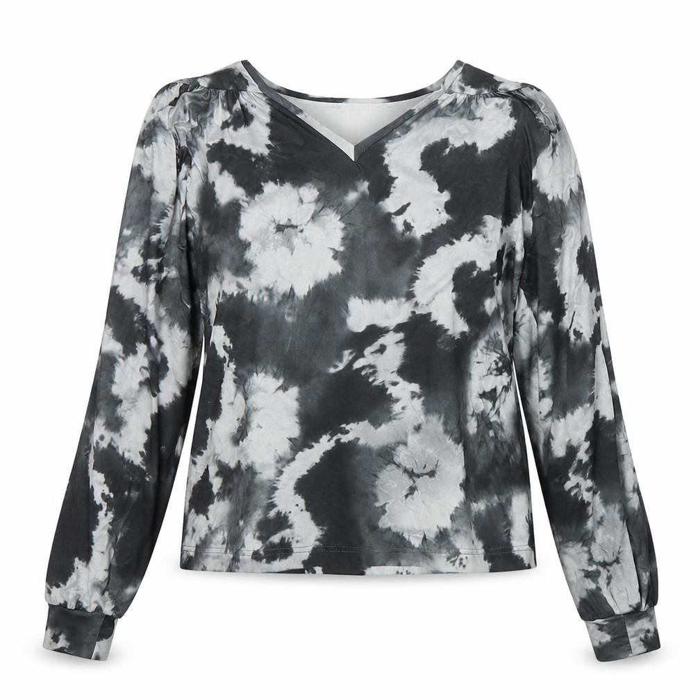 Luxzuz Women’s Multicoloured Tie Dye V-Neck Long Sleeve Tunic Blouse Size M
