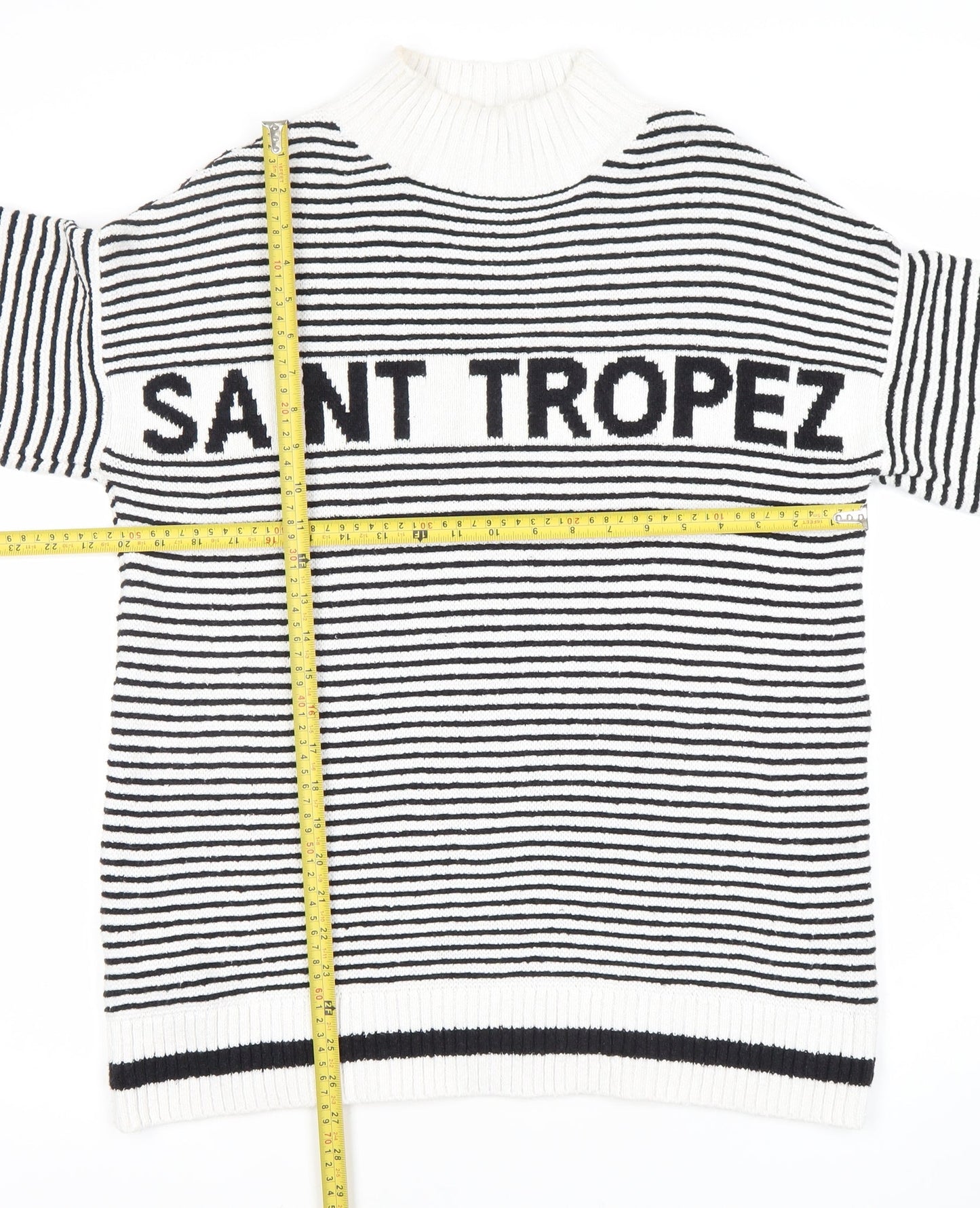 MNG Womens Black White Striped Pullover Jumper Size S High Neck Knit