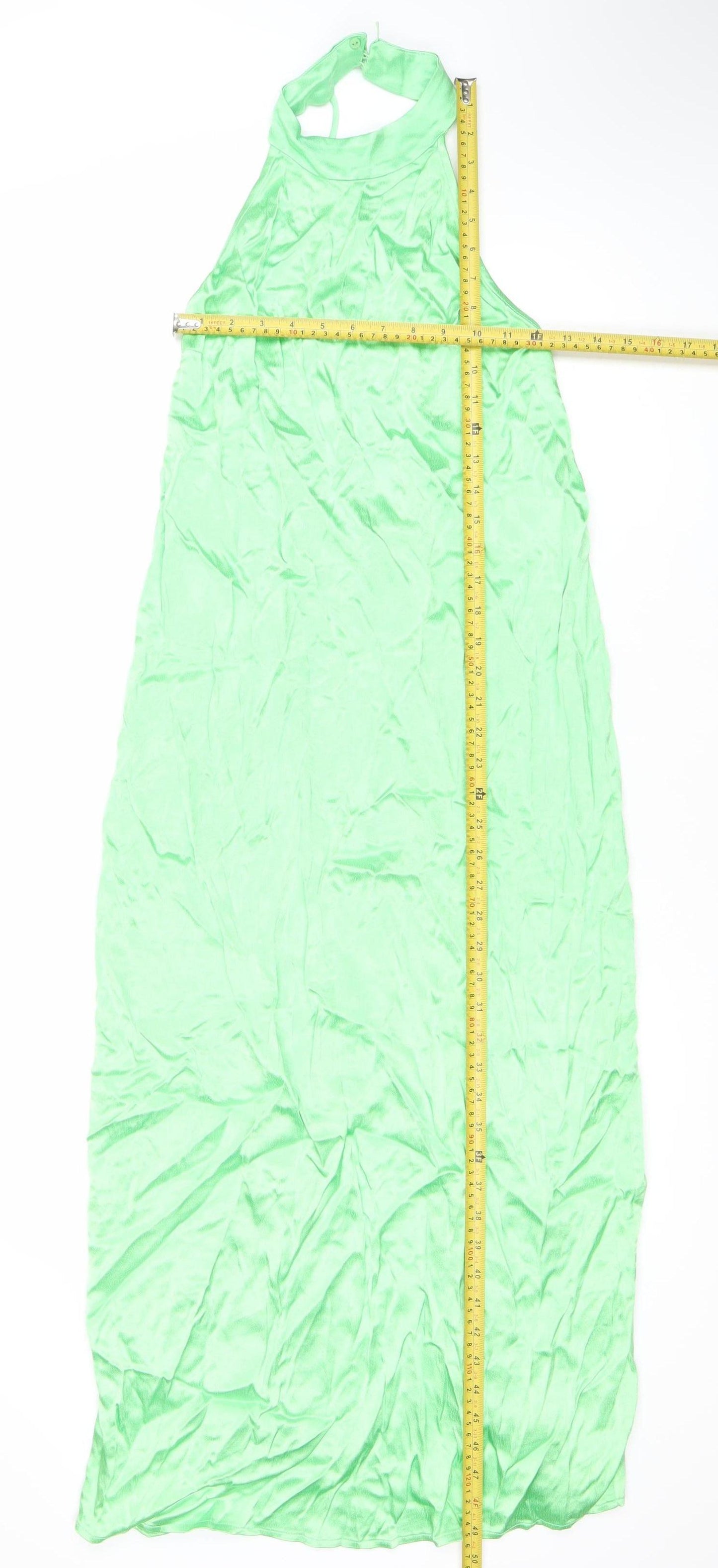Zara Women Green Halter Neck Long Slip Dress Size 2 Viscose