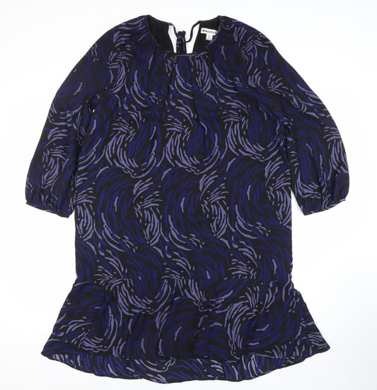 Whistles Women’s Black Purple Shift Dress Size 8 Geometric 3/4 Sleeve