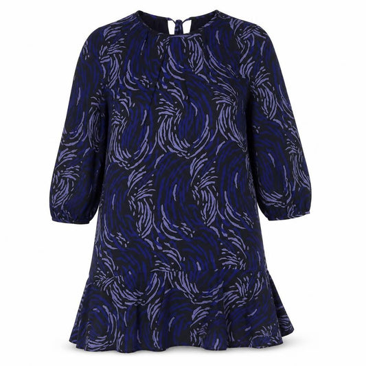Whistles Women’s Black Purple Shift Dress Size 8 Geometric 3/4 Sleeve