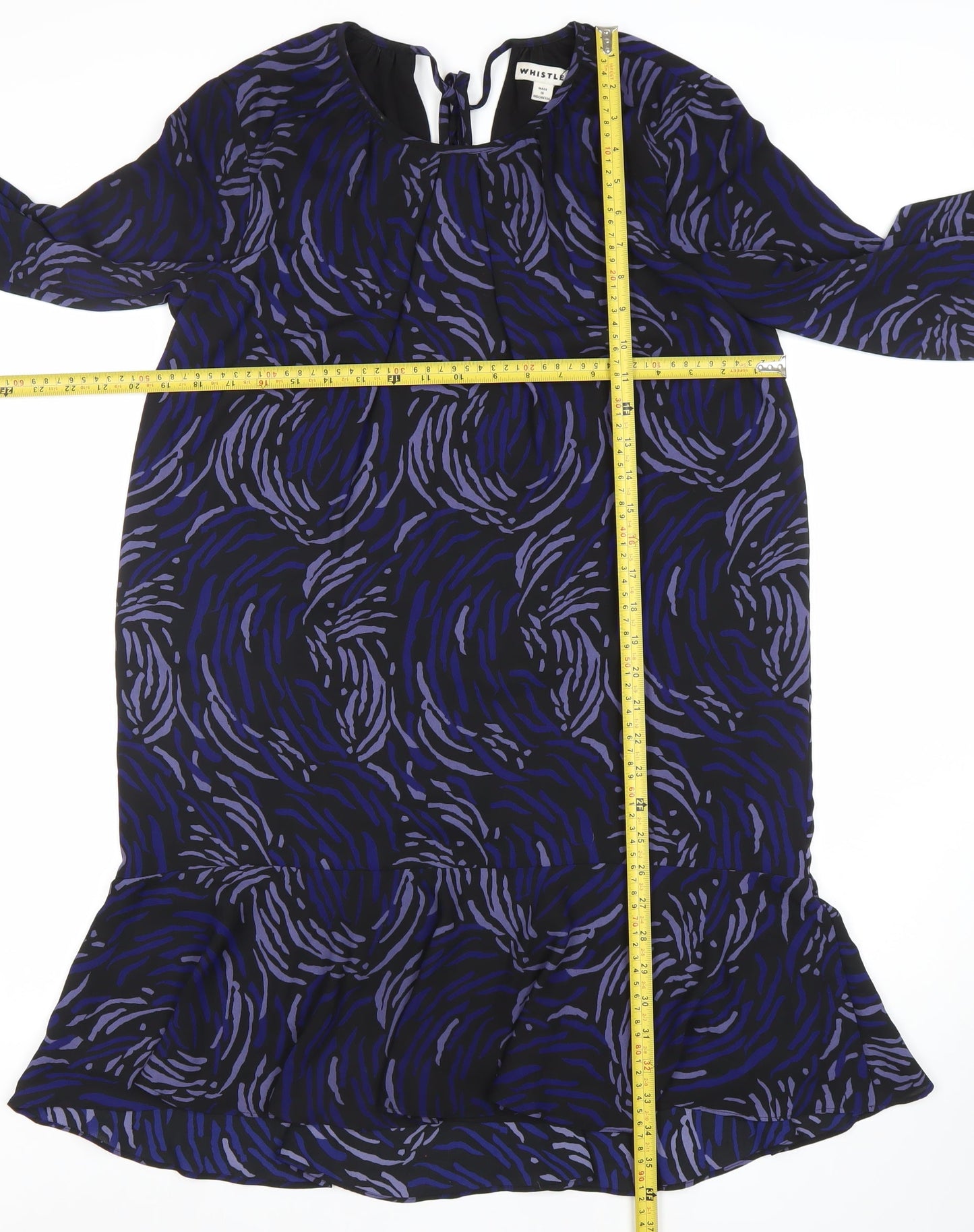 Whistles Women’s Black Purple Shift Dress Size 8 Geometric 3/4 Sleeve