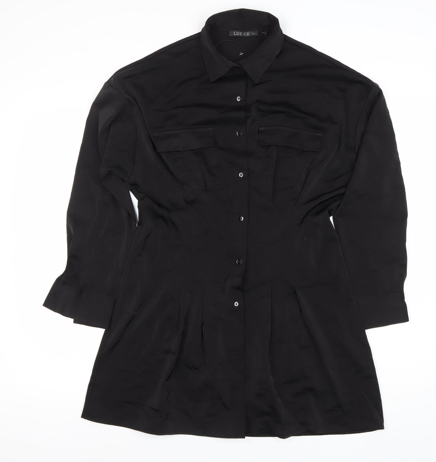 LUC-CE Women’s Black Shirt Dress Size S Collared Buttoned Long Sleeve