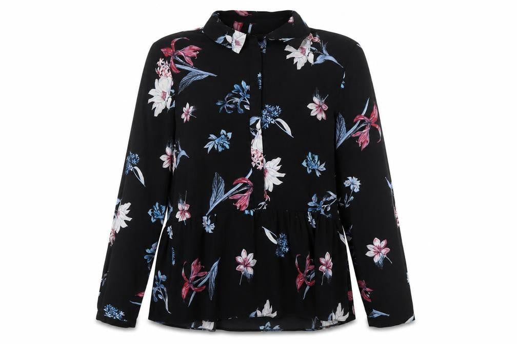 Don Gallagher Women’s Black Floral Tunic Blouse Size 8 Long Sleeve