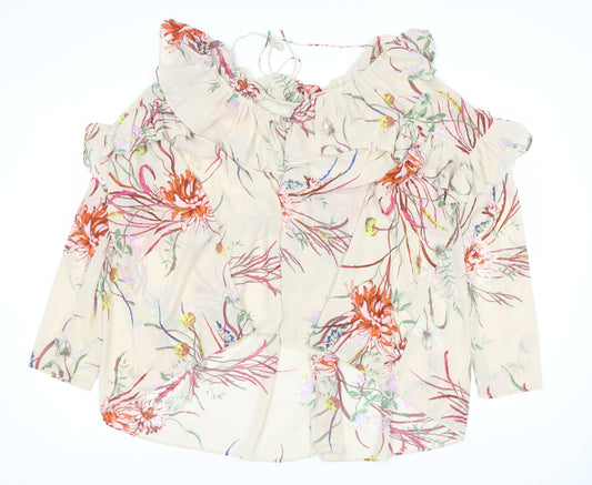 H&M Women's Multicoloured Floral Ruffle Tunic Blouse Size 10