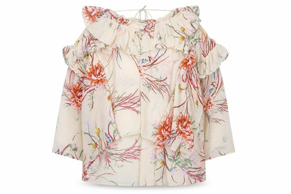 H&M Women's Multicoloured Floral Ruffle Tunic Blouse Size 10