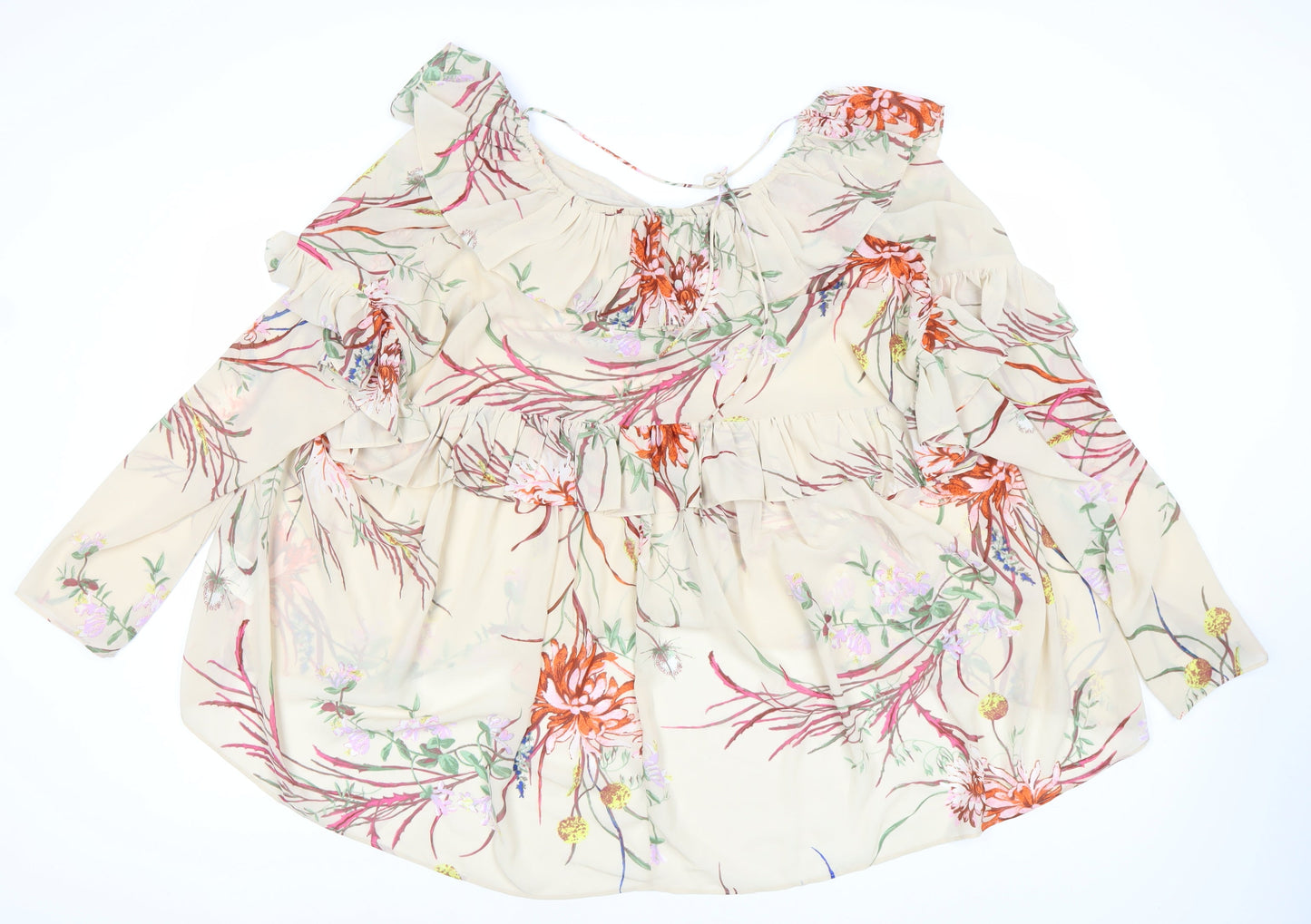 H&M Women's Multicoloured Floral Ruffle Tunic Blouse Size 10
