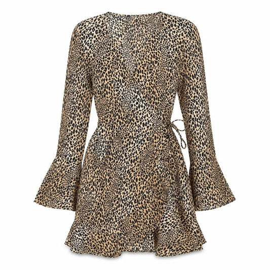 H&M Women’s Beige Leopard Print Bodycon Mini Dress Size 8