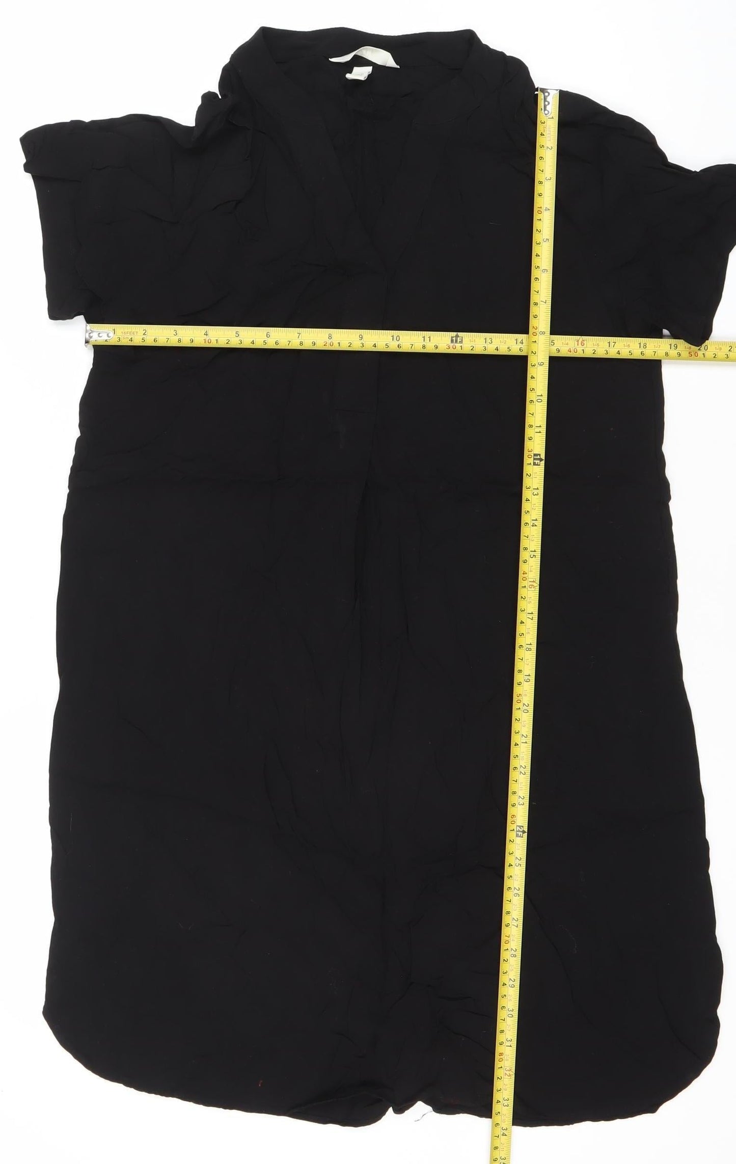H&M Womens Black Viscose Shift Dress XS Short Sleeve V-Neck