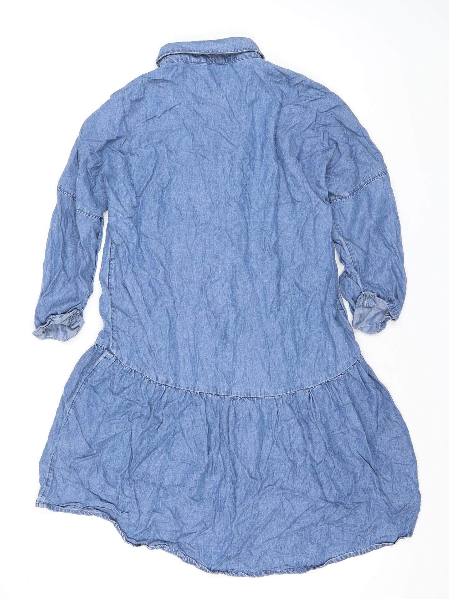 New Look Women’s Blue Shirt Dress Size 8 Chambray Long Sleeve