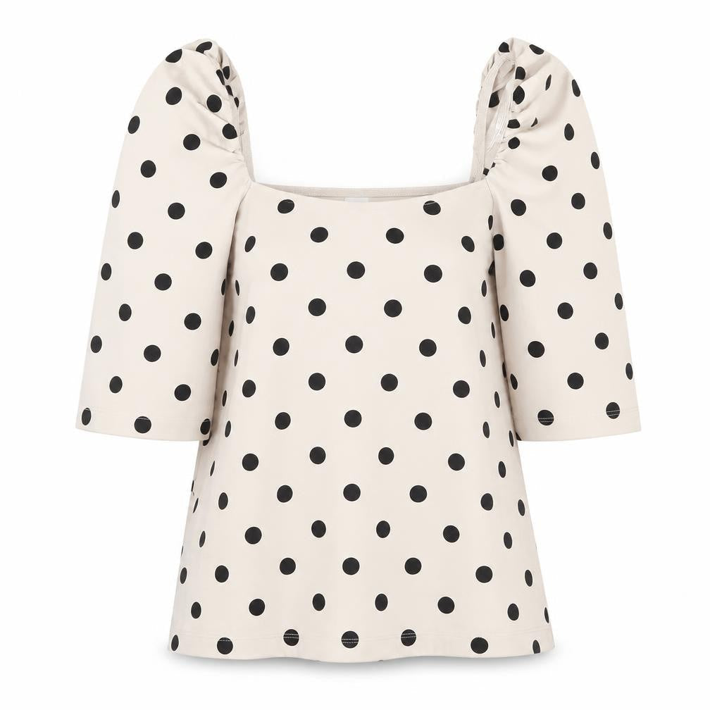 H&M Women’s Beige Polka Dot Blouse XS Puff Sleeve Square Neck