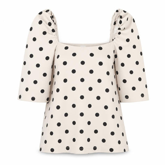 H&M Women’s Beige Polka Dot Blouse XS Puff Sleeve Square Neck