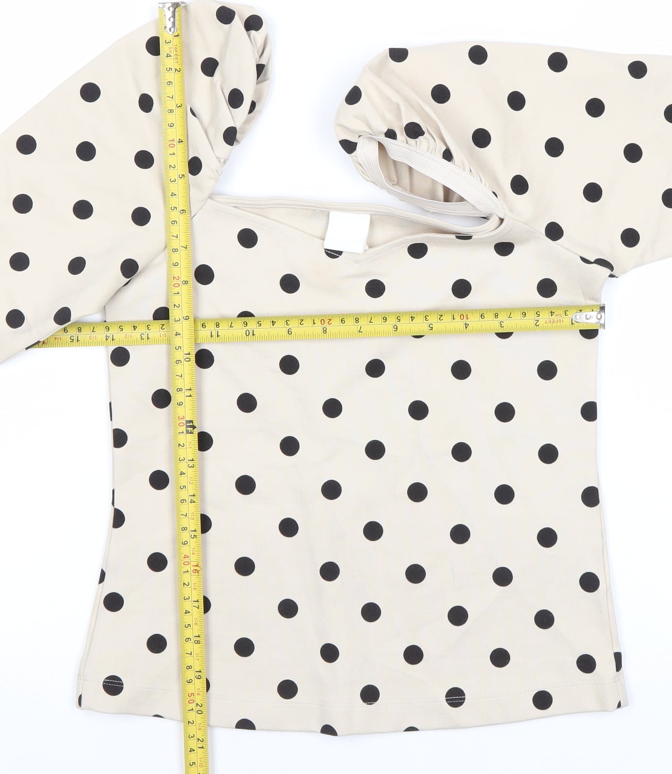 H&M Women’s Beige Polka Dot Blouse XS Puff Sleeve Square Neck