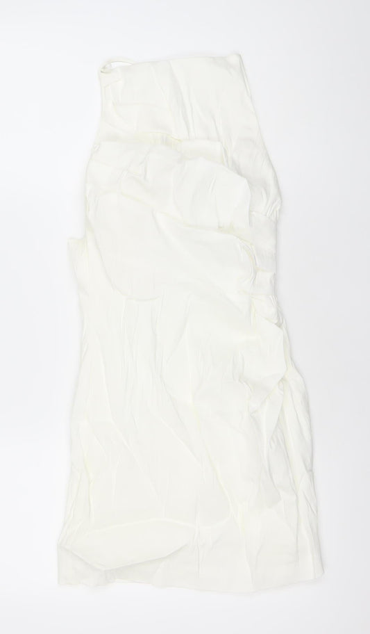 Zara Women Ivory Linen Blend Bodycon Mini Dress Size 12 V-Neck