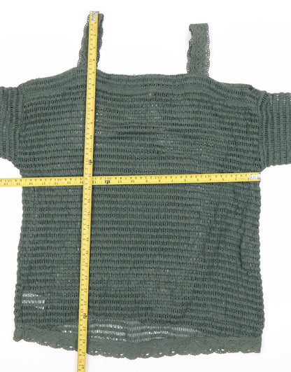 Next Womens Green Open Knit Pullover Jumper UK 10 Regular Square Neck