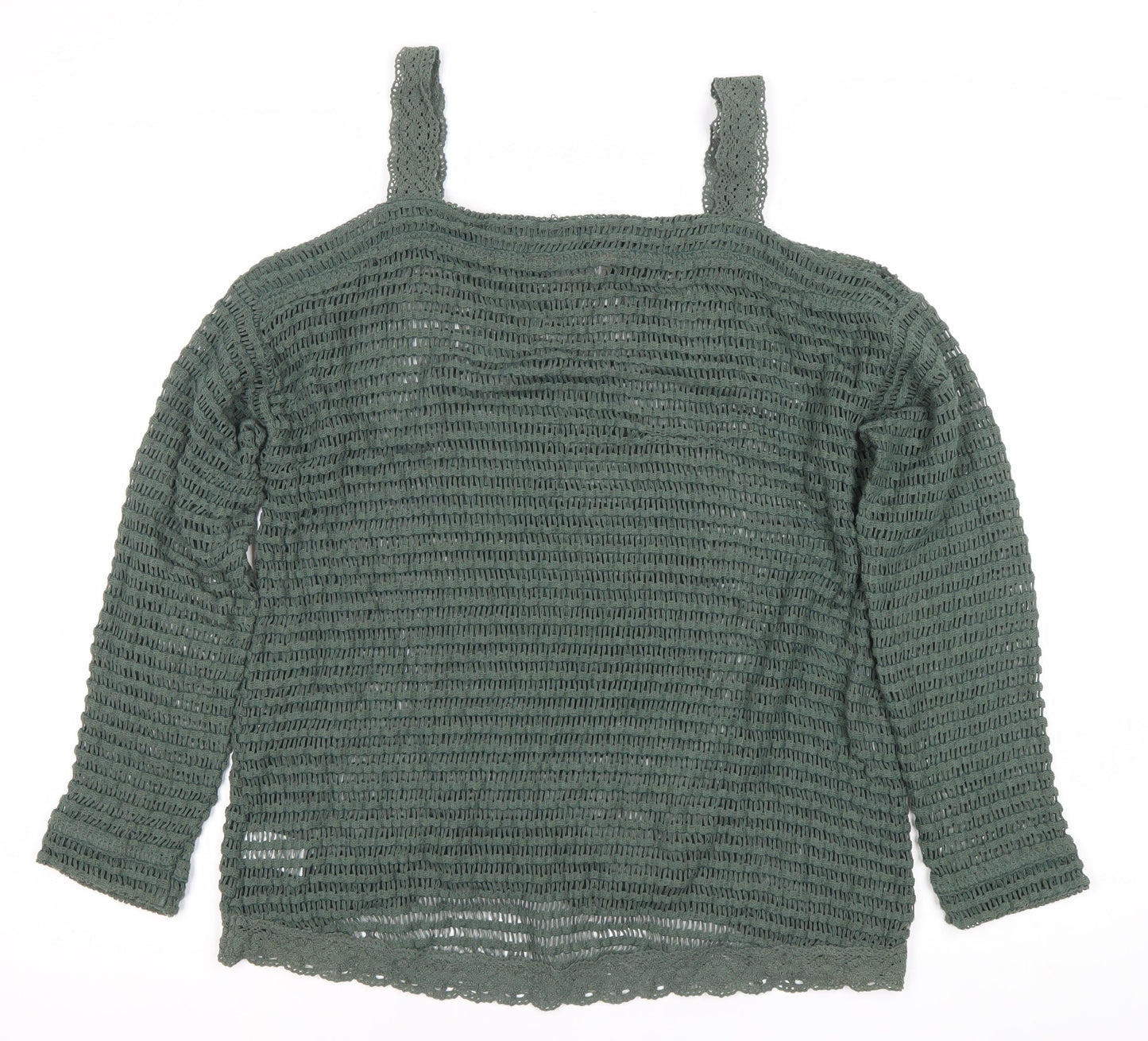 Next Womens Green Open Knit Pullover Jumper UK 10 Regular Square Neck