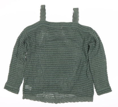 Next Womens Green Open Knit Pullover Jumper UK 10 Regular Square Neck