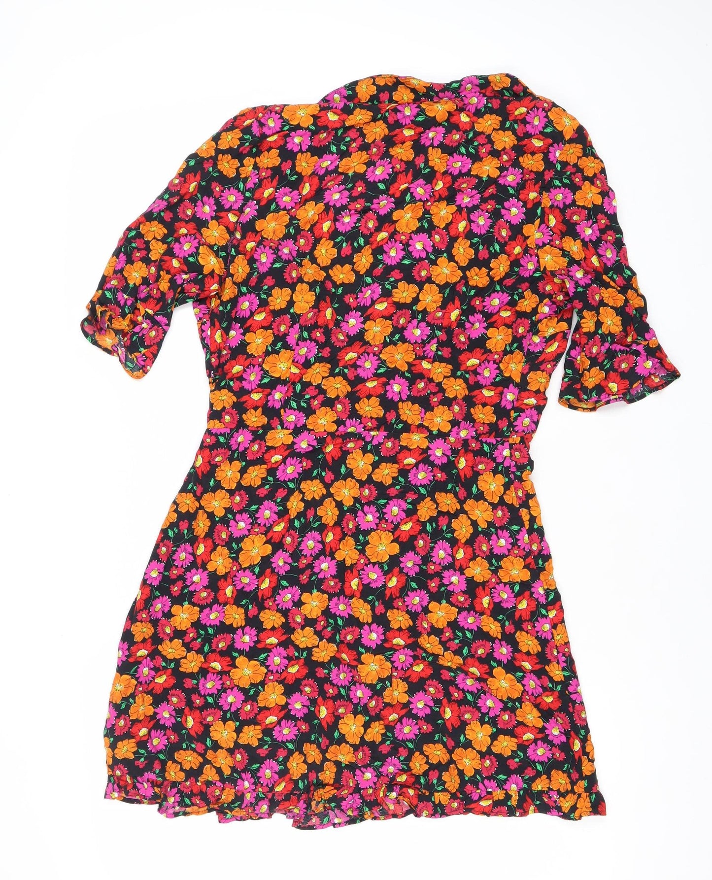 Zara Women’s Multicoloured Floral Wrap Dress Size 8 V-Neck Ruffle