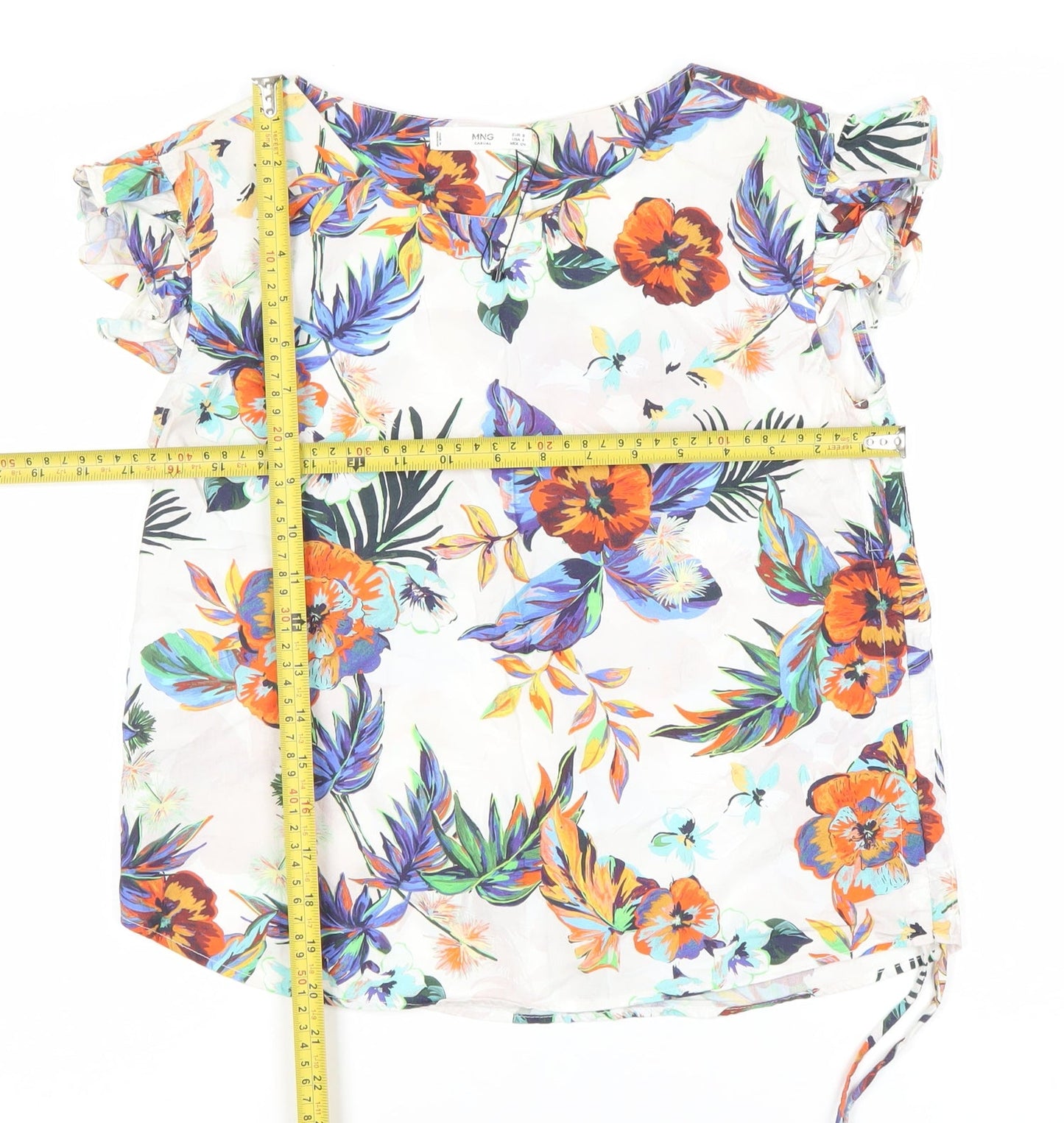 MNG Women’s Multicoloured Floral Cotton Tunic Blouse Size 10