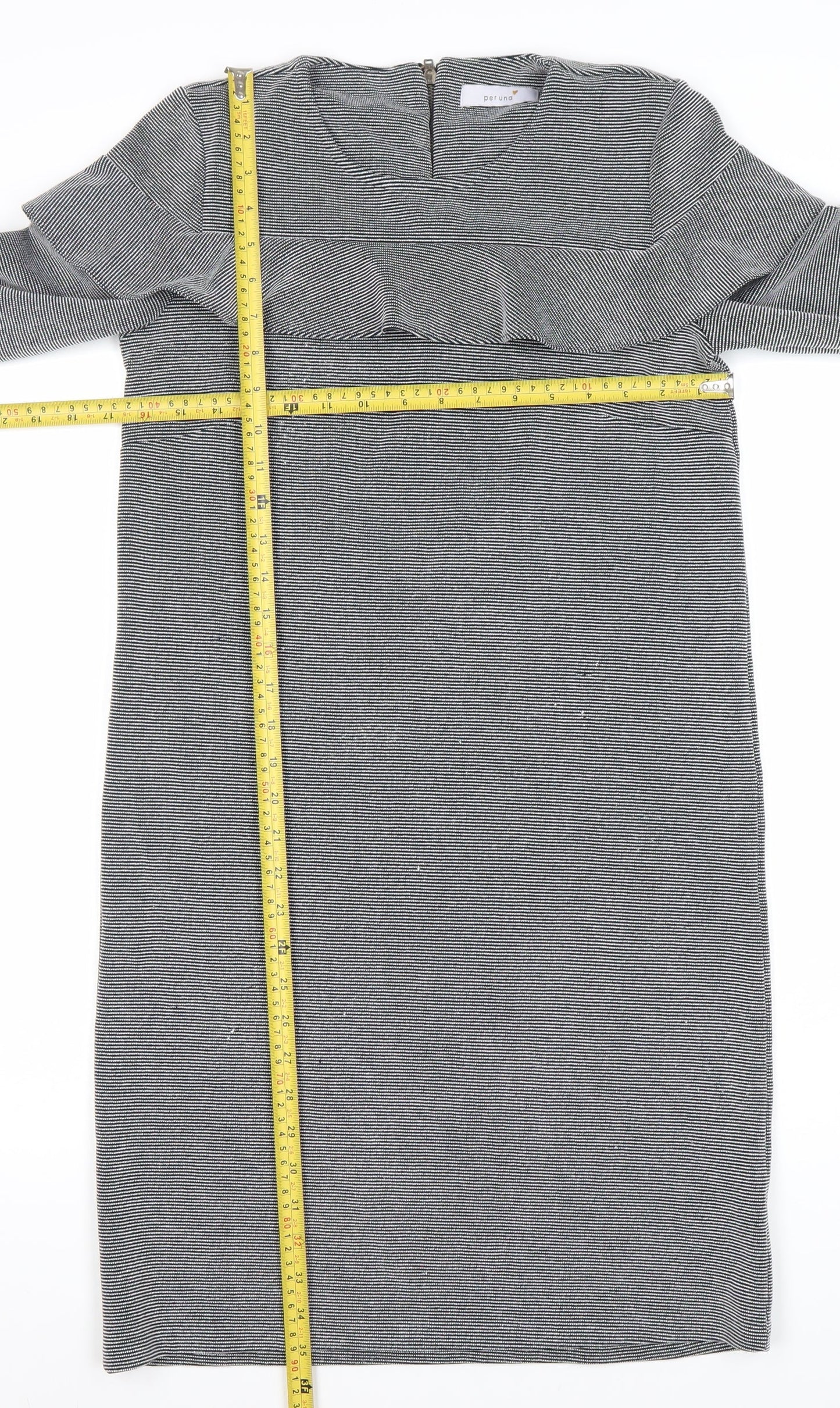 Marks and Spencer Womens Grey Striped Ruffle Sheath Dress Size 8