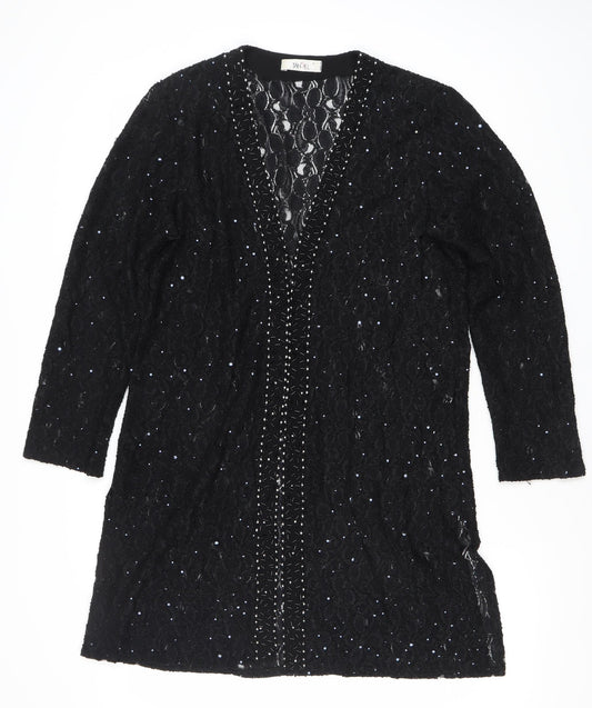 Tansel Womens Black Sequin Lace Tunic Blouse Size S Party Top