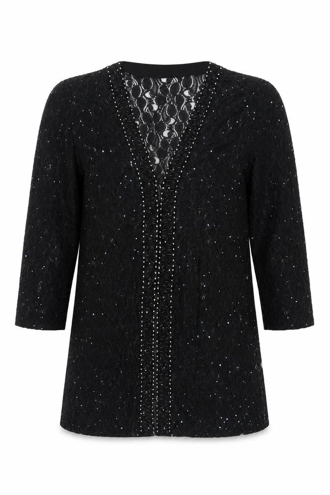 Tansel Womens Black Sequin Lace Tunic Blouse Size S Party Top