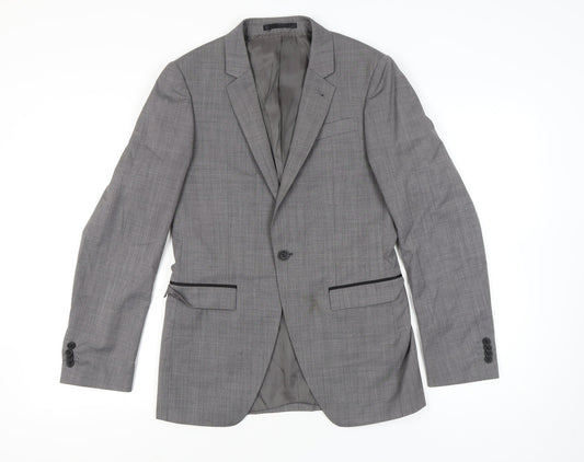Topman Mens Grey Suit Jacket Blazer 36 Chest Classic Notch Lapel