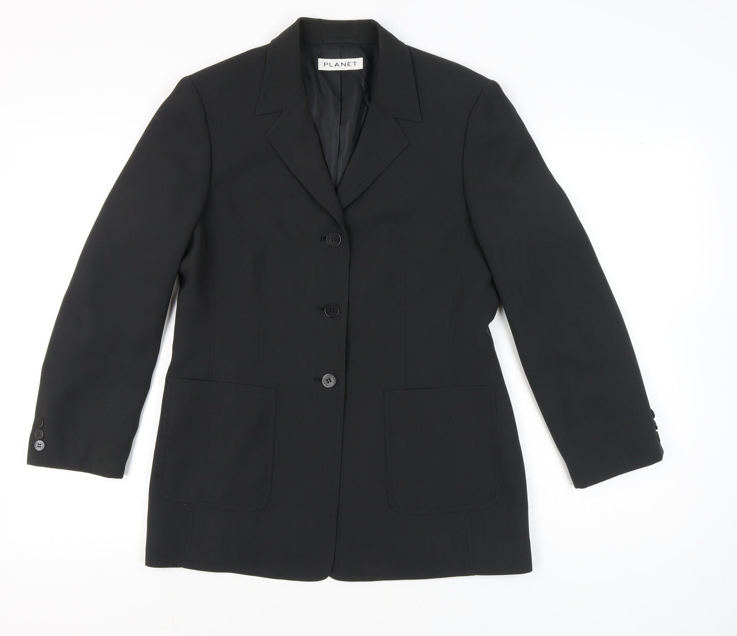 Planet Womens Black Size 12 Regular Fit Three-Button Suit Jacket