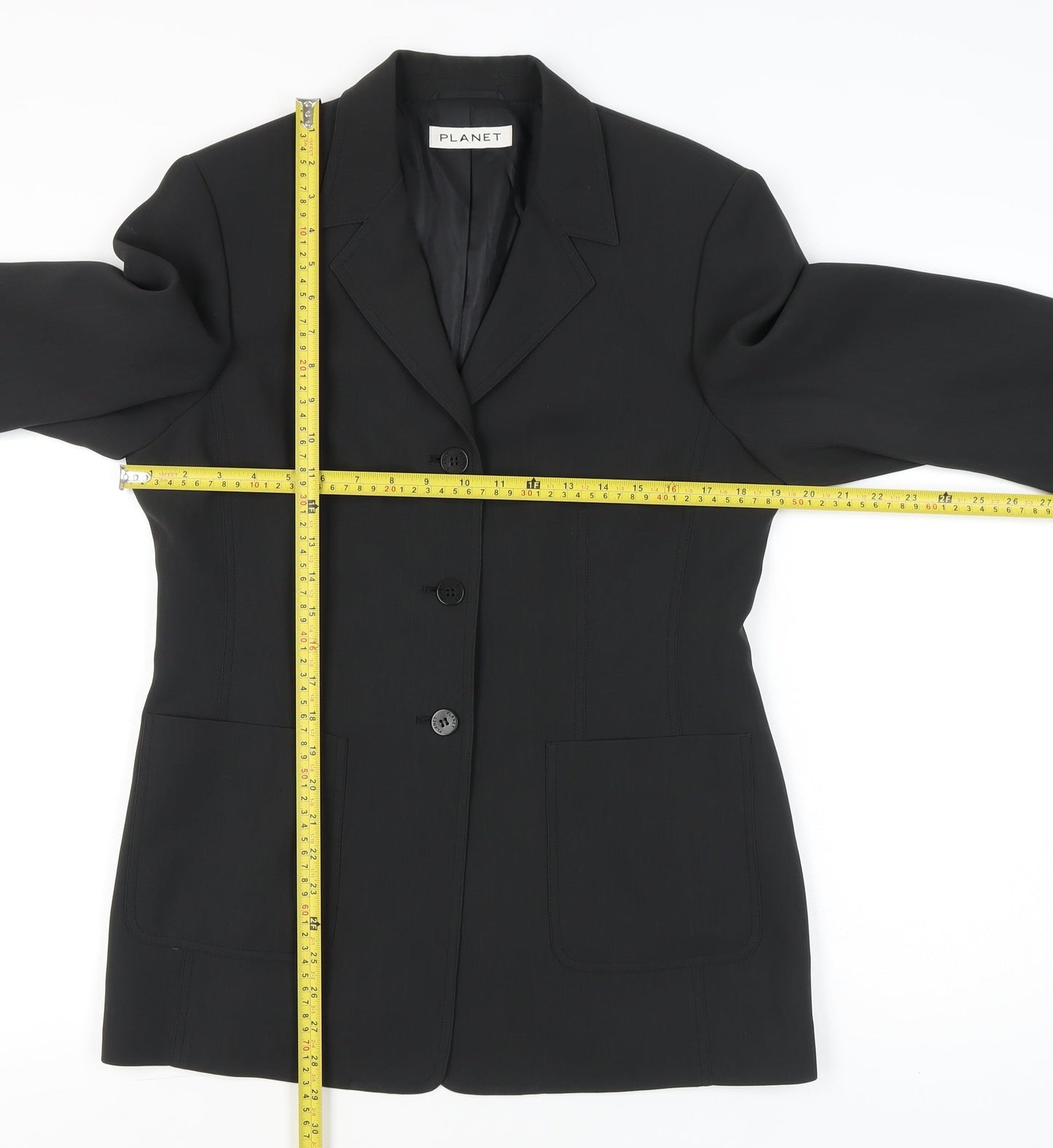 Planet Womens Black Size 12 Regular Fit Three-Button Suit Jacket