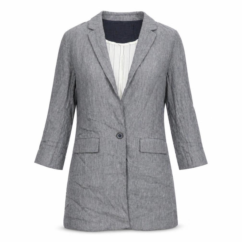 Cartonnier Womens Grey Linen Blend Blazer Jacket Size S