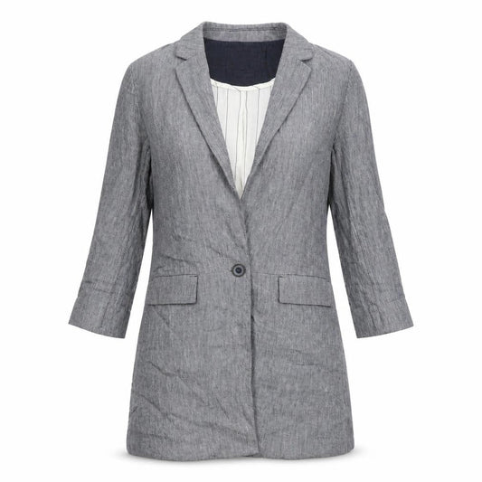 Cartonnier Womens Grey Linen Blend Blazer Jacket Size S