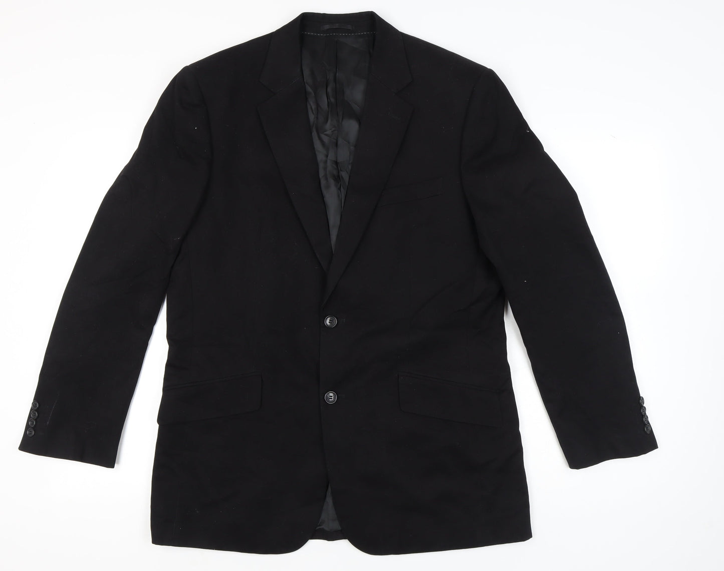 John Lewis Men Black Cotton Blazer Jacket 42R Single-Breasted