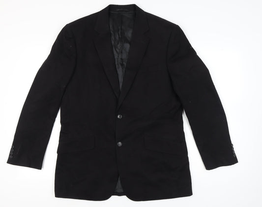 John Lewis Men Black Cotton Blazer Jacket 42R Single-Breasted